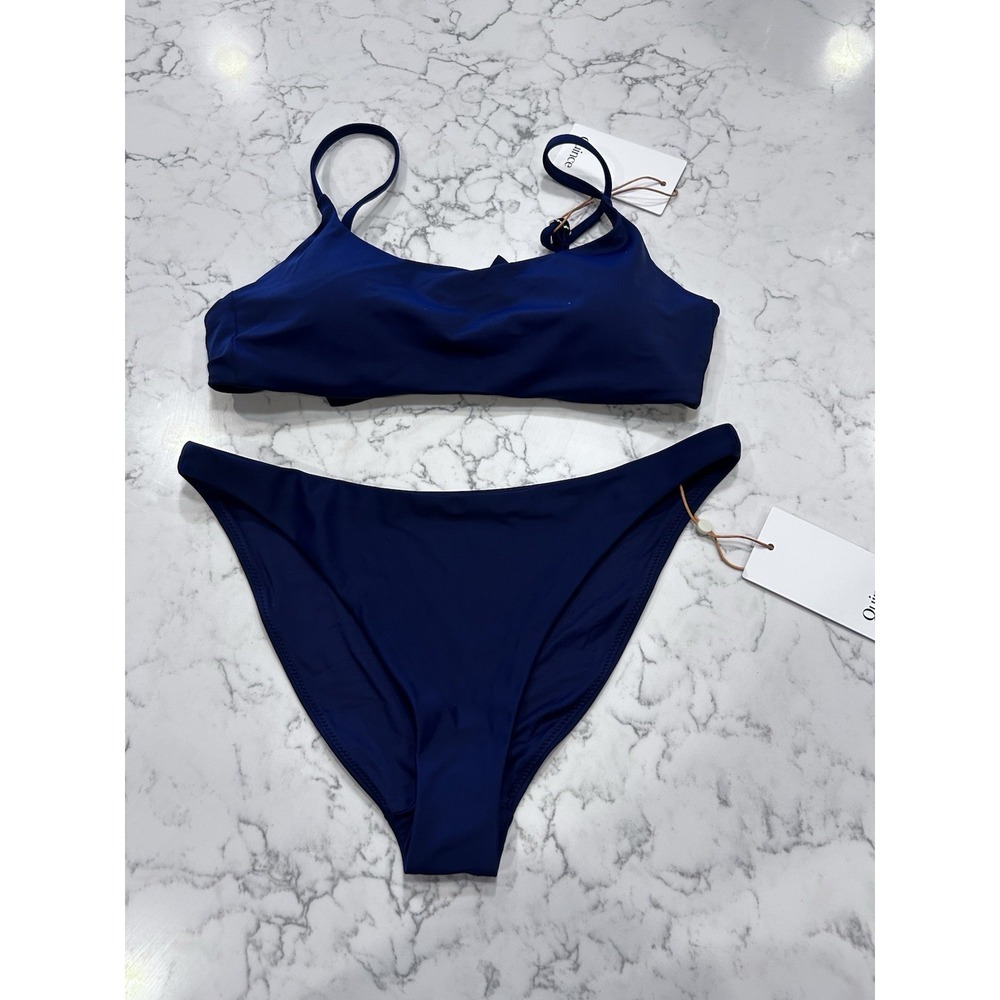 NWT Quince Deep Navy Italian Scoop Neck Bikini Top & Low Rise Bottom Set Small